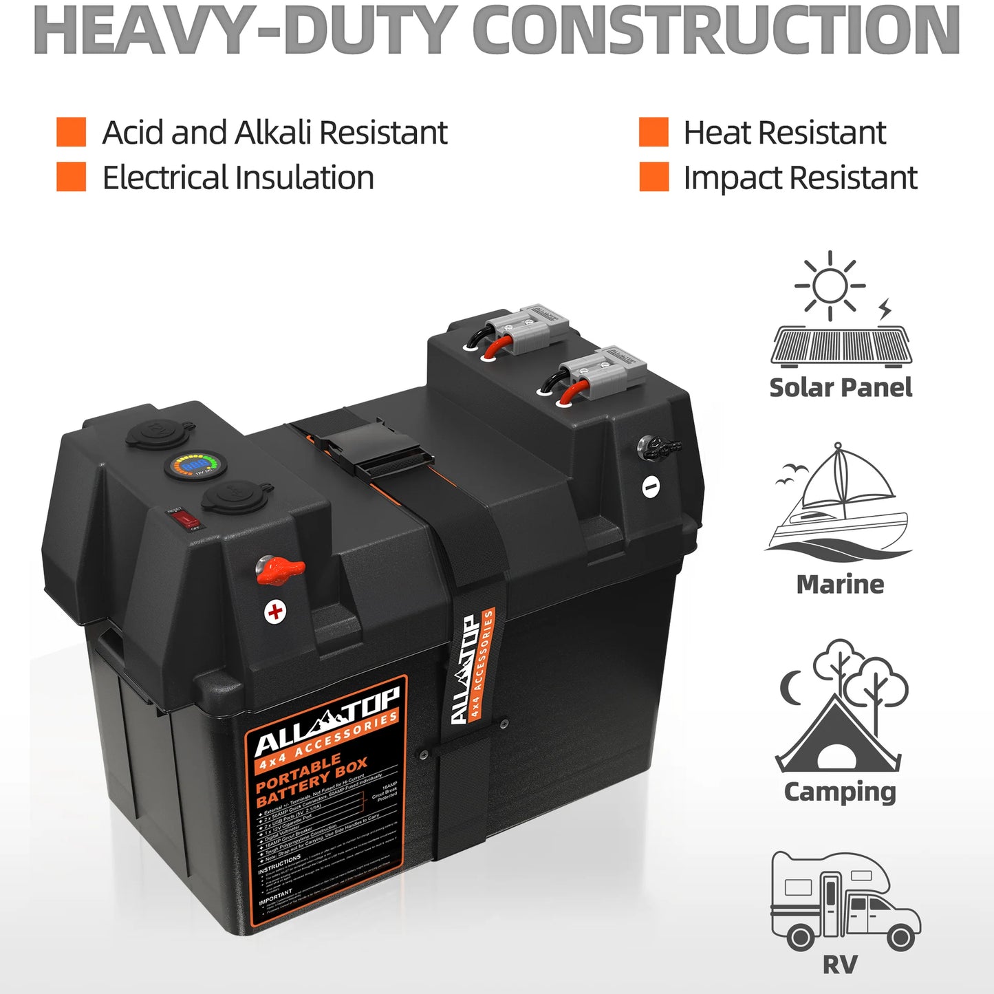 Portable Battery Box w/ Build-in Ports & Plugs, Battery Not Included