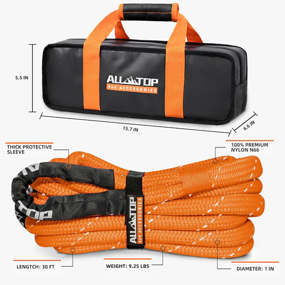 Kinetic Recovery Rope (Reflective) - 1in x 30ft - 48,000 Lbs - Orange w Shackles