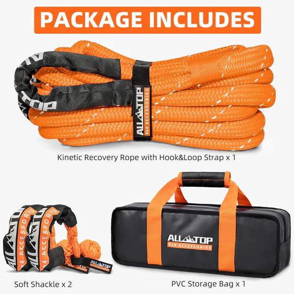 Kinetic Recovery Rope (Reflective) - 1in x 30ft - 48,000 Lbs - Orange w Shackles