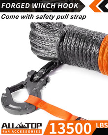 Synthetic Winch Cable w/ Forged Winch Hook - 1/4in x 50ft - 9,500 Lbs