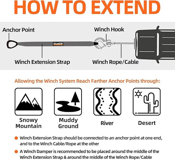 Winch Extension Strap - 2in x 65.6ft - 11,000 Lbs（Grey